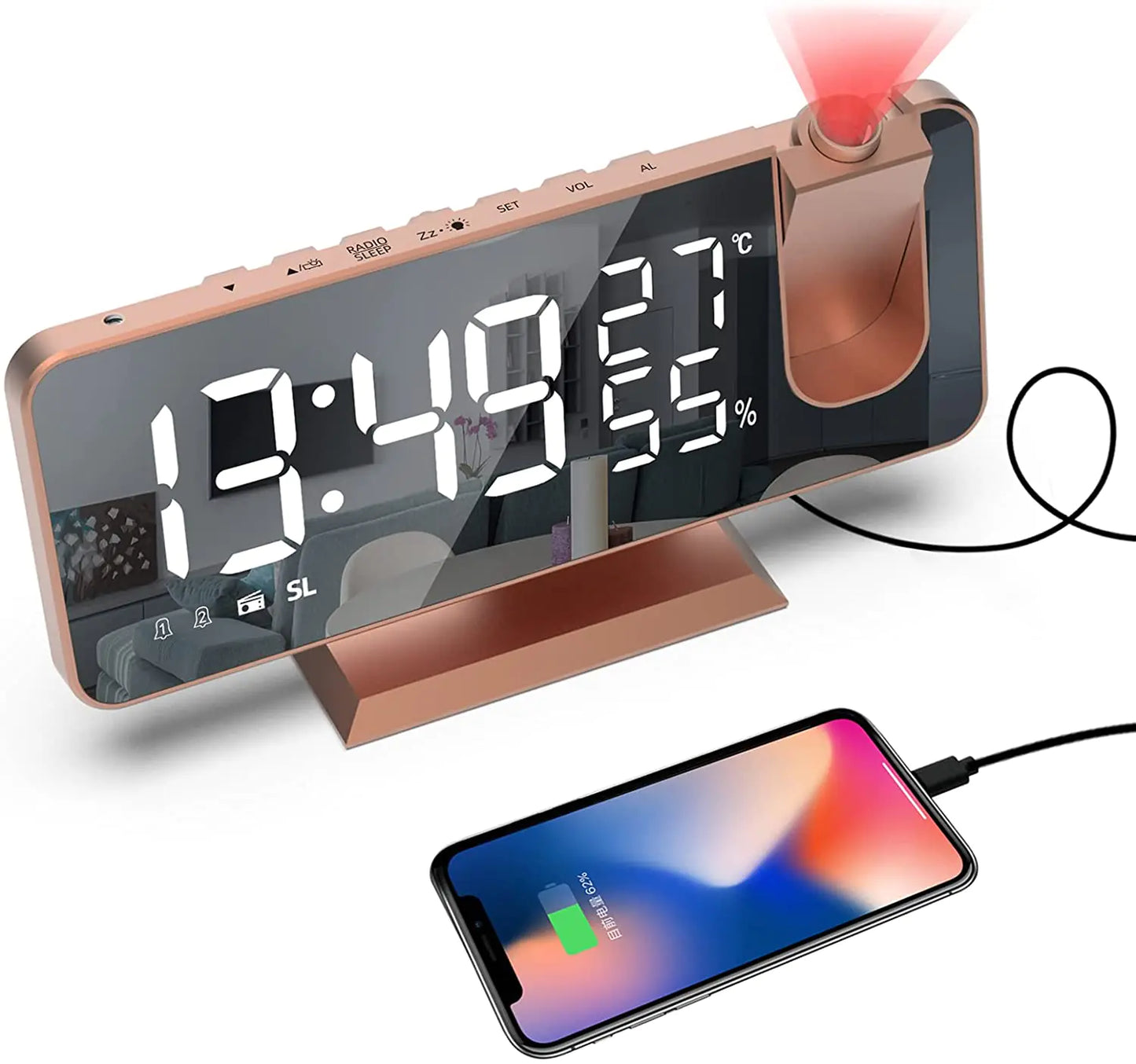 LED Projection Digital Alarm Clock Phone Charger