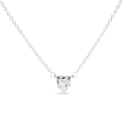 14K White Gold 1.0 Cttw Lab Grown Diamond Heart Shape Solitaire Pendant Necklace (F-G Color, VS1-VS2 Clarity) - Anti Spier 