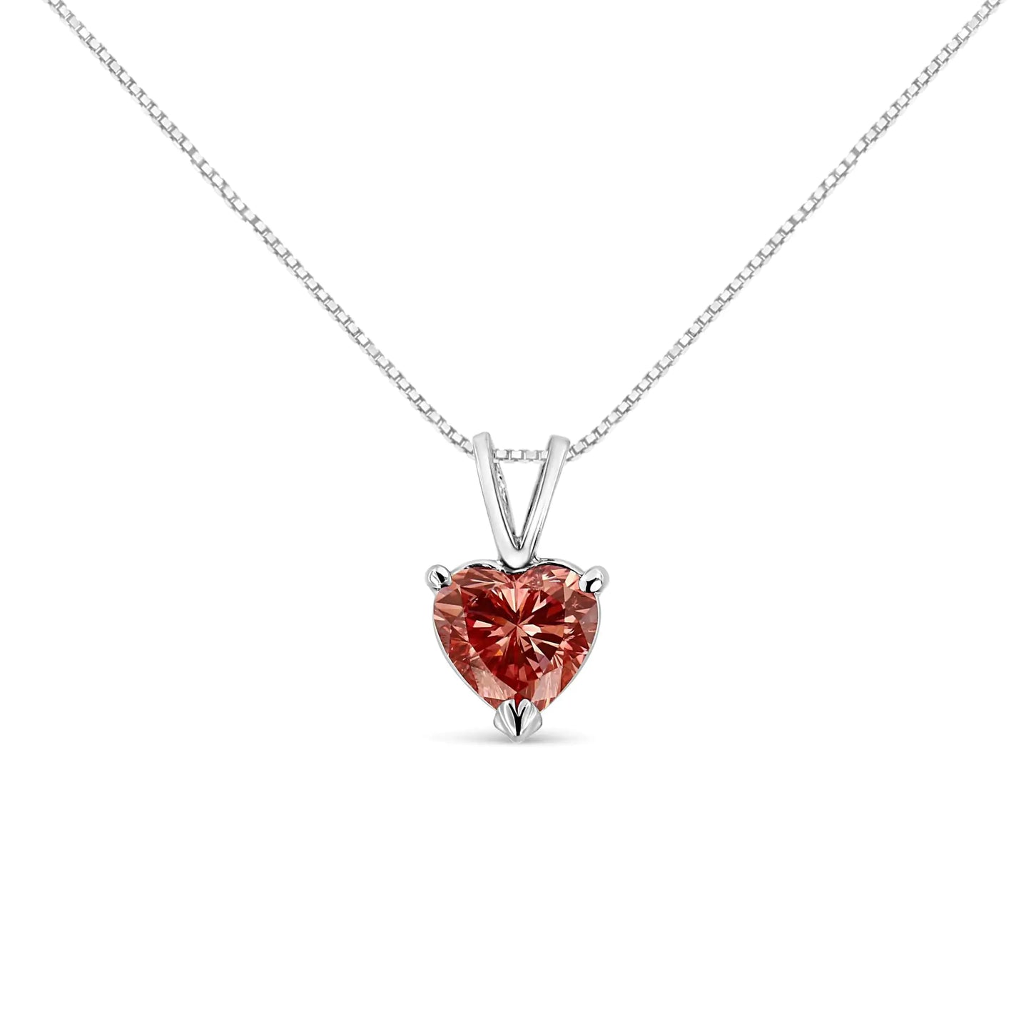 14K White Gold Martini-Set 1.00 Cttw Lab Grown Pink Heart Diamond Solitaire 18" Pendant Necklace (Pink Color, VS2-SI1 Clarity) - Anti Spier 