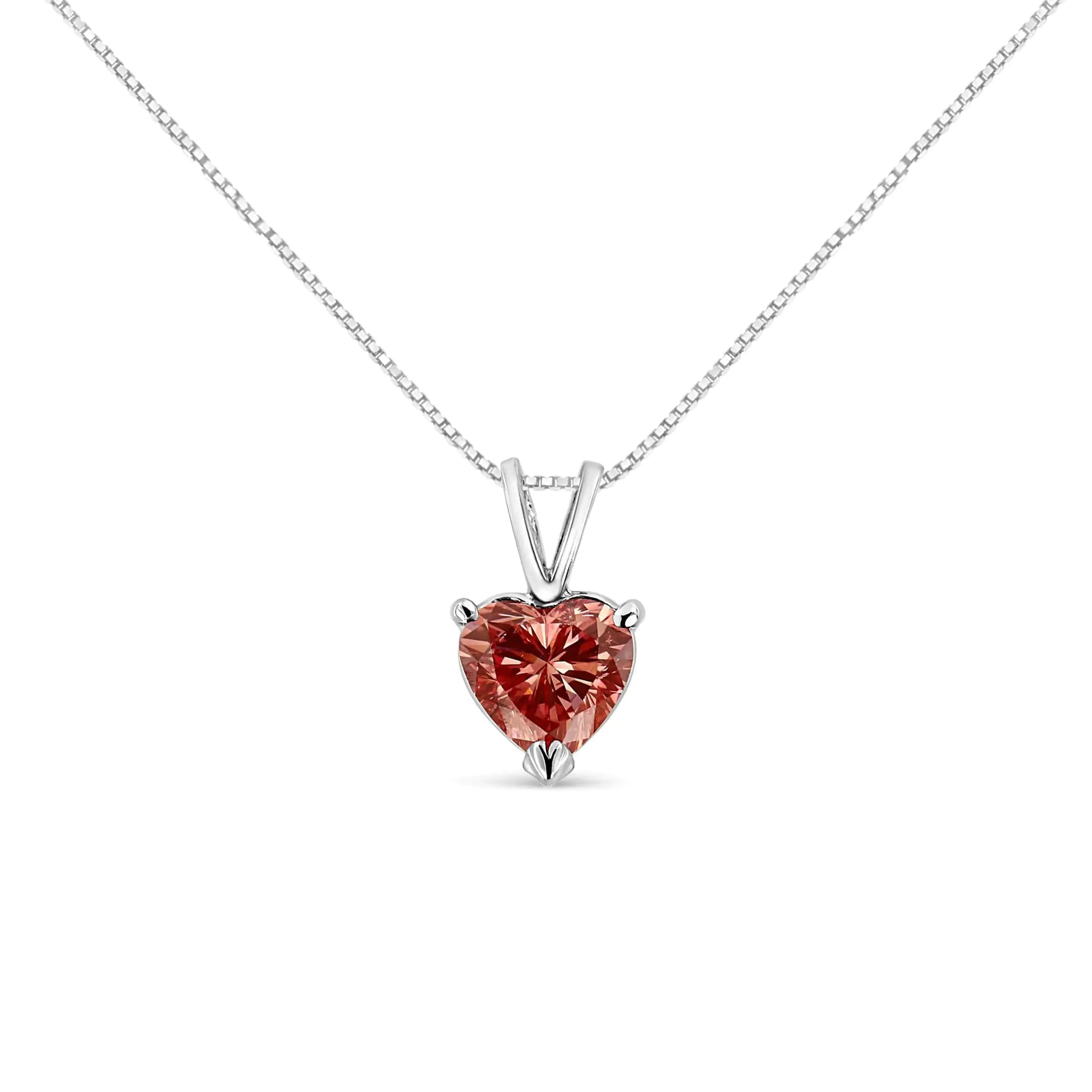 14K White Gold Martini-Set 1.00 Cttw Lab Grown Pink Heart Diamond Solitaire 18" Pendant Necklace (Pink Color, VS2-SI1 Clarity) - Anti Spier 