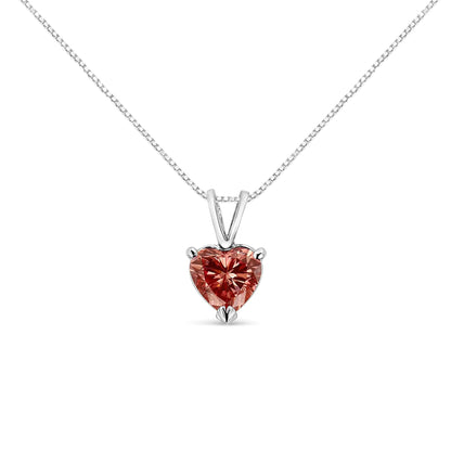 14K White Gold Martini-Set 1.00 Cttw Lab Grown Pink Heart Diamond Solitaire 18" Pendant Necklace (Pink Color, VS2-SI1 Clarity) - Anti Spier 