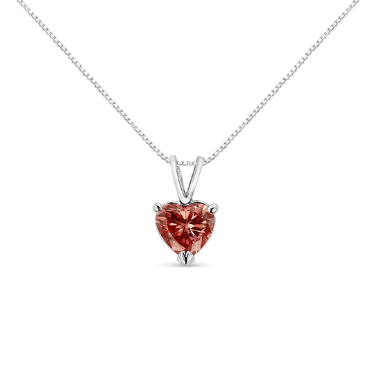 14K White Gold Martini-Set 1.00 Cttw Lab Grown Pink Heart Diamond Solitaire 18" Pendant Necklace (Pink Color, VS2-SI1 Clarity) - Anti Spier 