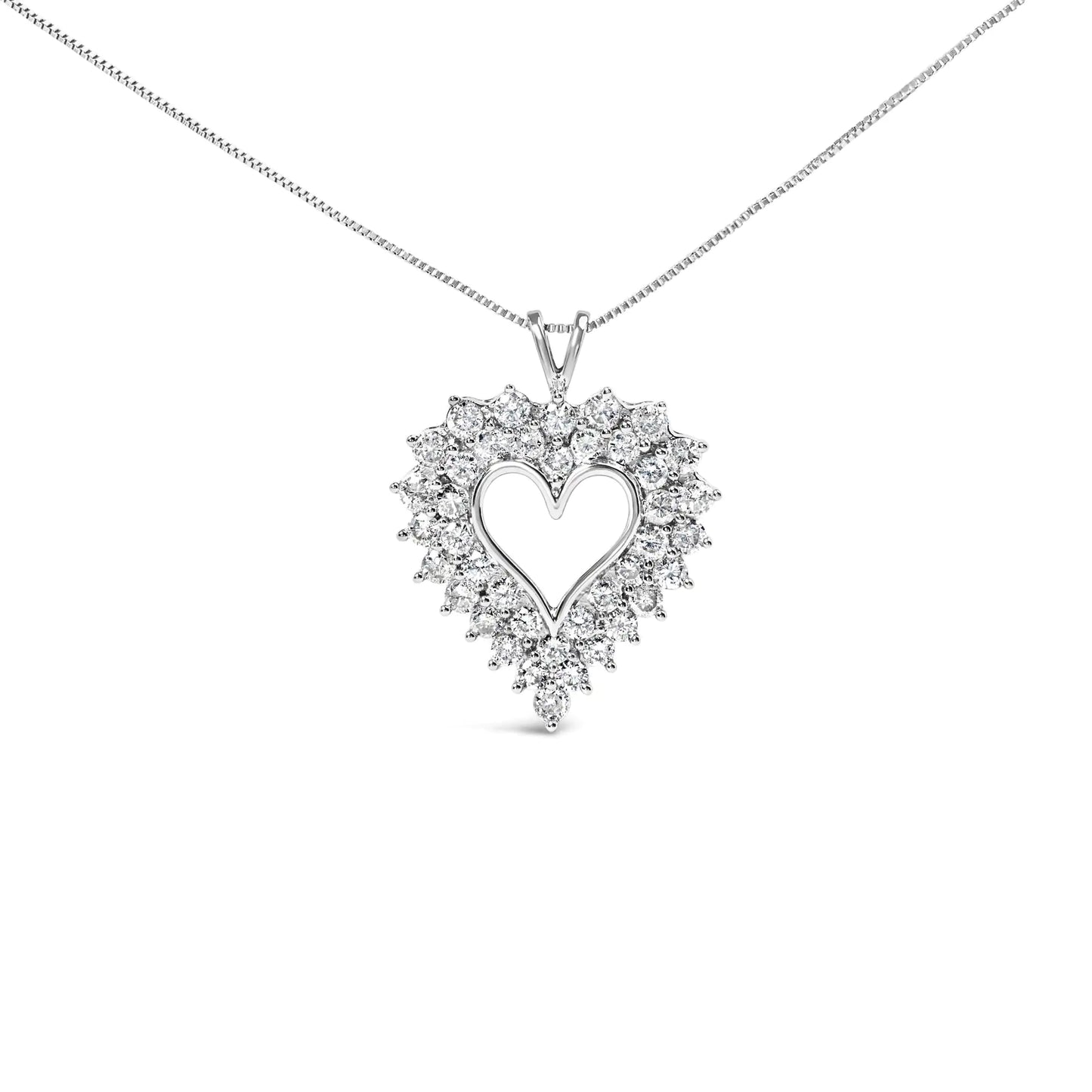 925 Sterling Silver 4.0 Cttw Diamond Two Row Open Heart 18" Pendant Necklace (I-J Color, I2-I3 Clarity) - Anti Spier 