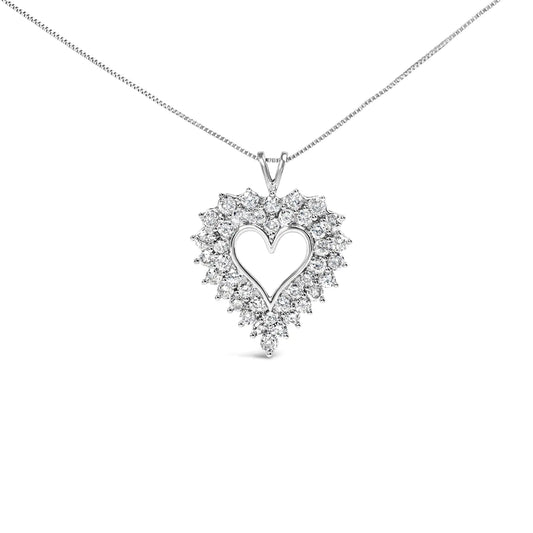 925 Sterling Silver 4.0 Cttw Diamond Two Row Open Heart 18" Pendant Necklace (I-J Color, I2-I3 Clarity) - Anti Spier 