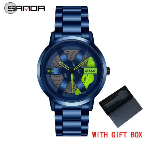 Men's 3D Car Wheel Sports Watch - Waterproof Quartz