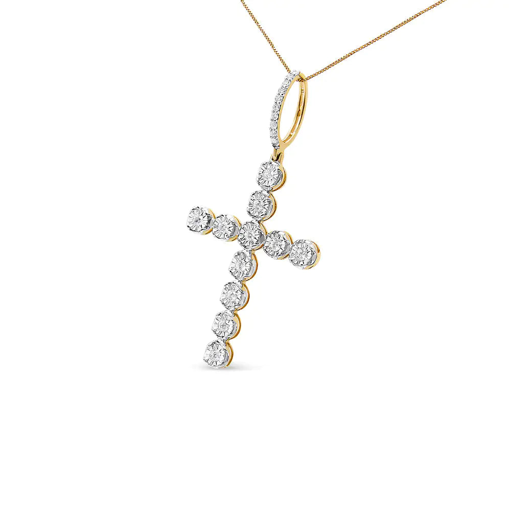 10K Yellow Gold 5/8 Cttw Miracle Set Round Diamond Circle Link Cross Pendant Necklace for Men (H-I Color, SI1-SI2 Clarity) - NO CHAIN INCLUDED - Anti Spier 