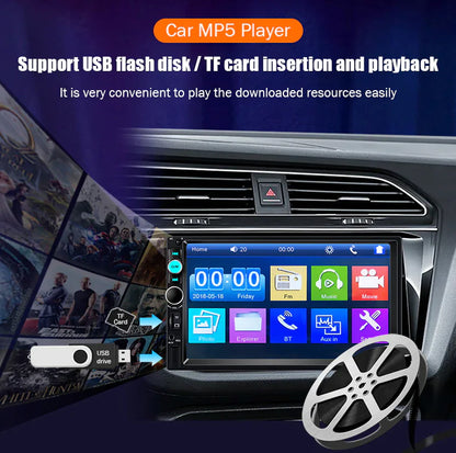 7" Double 2 DIN Car MP5 Player Bluetooth Touch Screen Stereo Radio With Camera - Anti Spier 