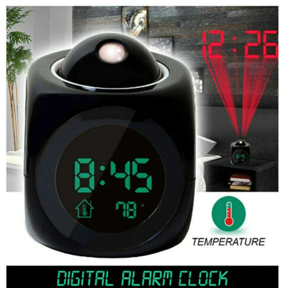 LED Projection Alarm Clock Digital LCD Display Voice Talking Weather Snooze USB