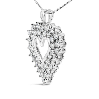 925 Sterling Silver 4.0 Cttw Diamond Two Row Open Heart 18" Pendant Necklace (I-J Color, I2-I3 Clarity) - Anti Spier 