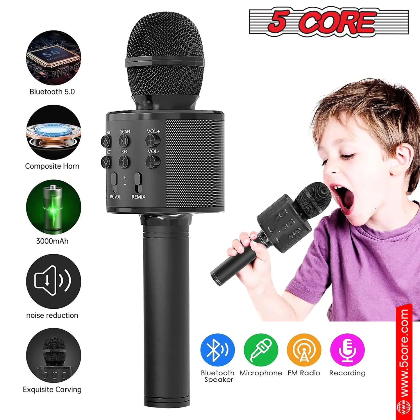 5Core Wireless Karaoke Microphone Bluetooth Mic Portable Handheld Microfonos Inalambricos