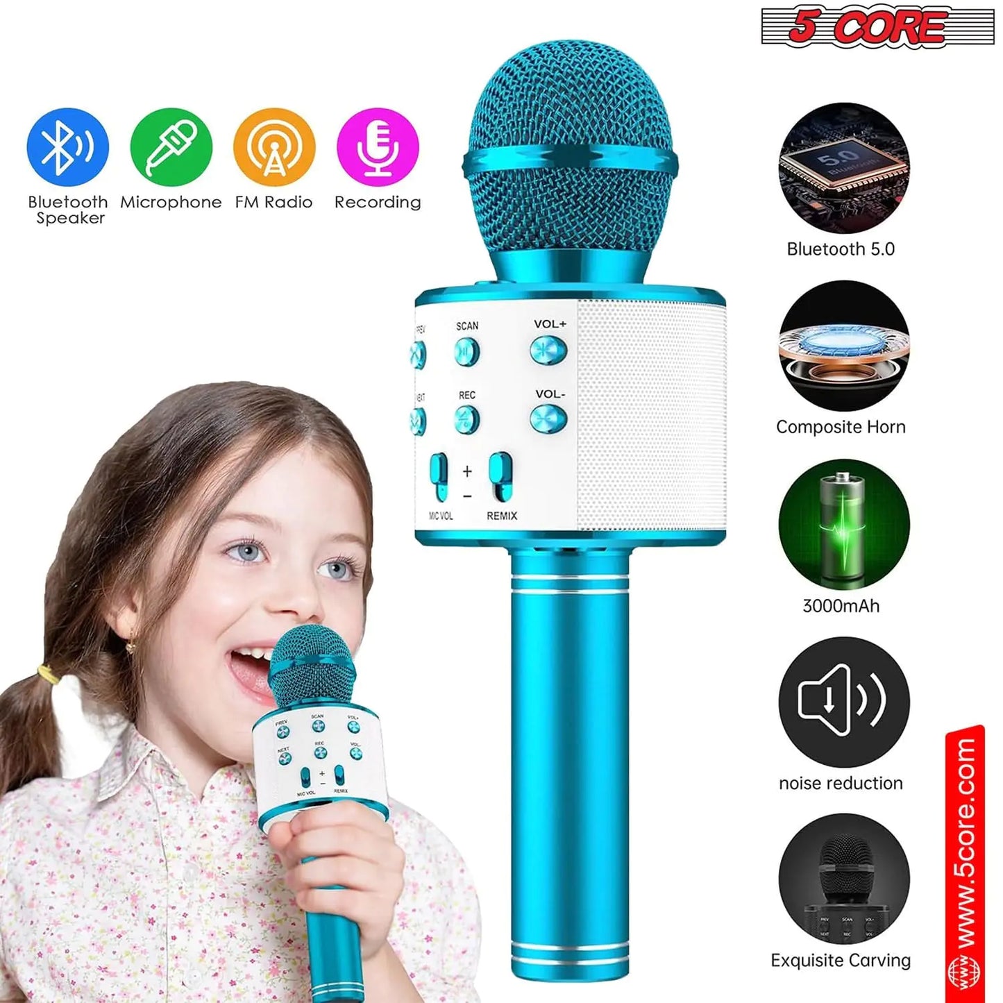 5Core Wireless Karaoke Microphone Bluetooth Mic Portable Handheld Microfonos Inalambricos