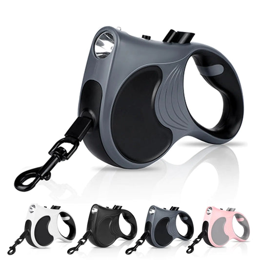 Retractable Dog Leash with Flashlight 16ft Dog Walking Leash for Dogs up to 77lbs 360° Tangle-Free Nylonup Leash Anti-Slip Handle - Grey