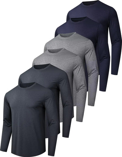 6 Pack Men's Quick Dry Long Sleeve Shirts Moisture Wicking Sun Protection UV UPF SPF Performance T-Shirt for Casual Small 2*black/2*grey/2*dark Grey(6 Pack)