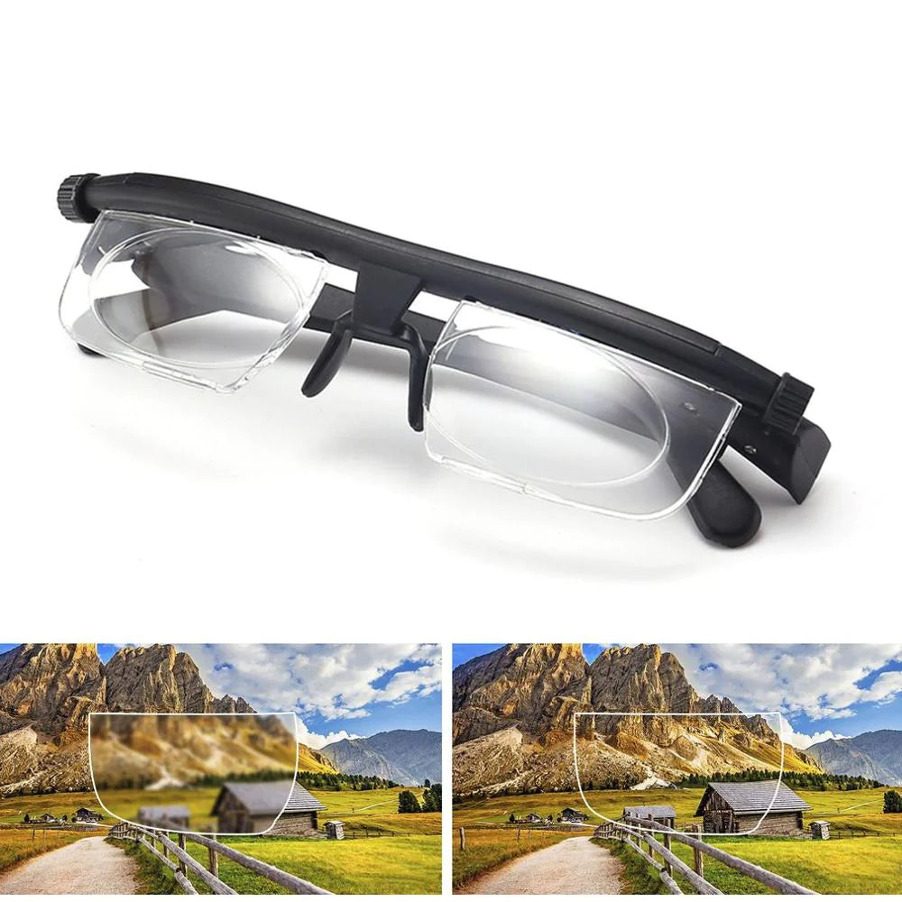 Dial Adjustable Glasses Variable Focus For Reading Distance Vision Eyeglasses US