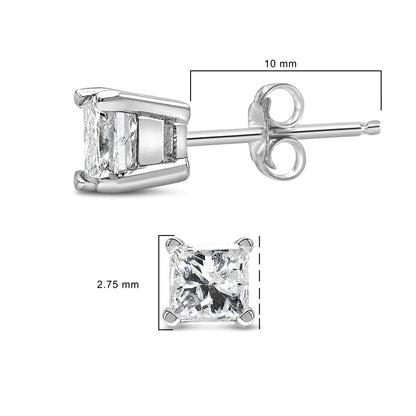 14K White Gold Princess Cut Lab-Grown Diamond Solitaire Stud Earrings (F-G Color, VS2-SI1 Clarity) - Anti Spier 