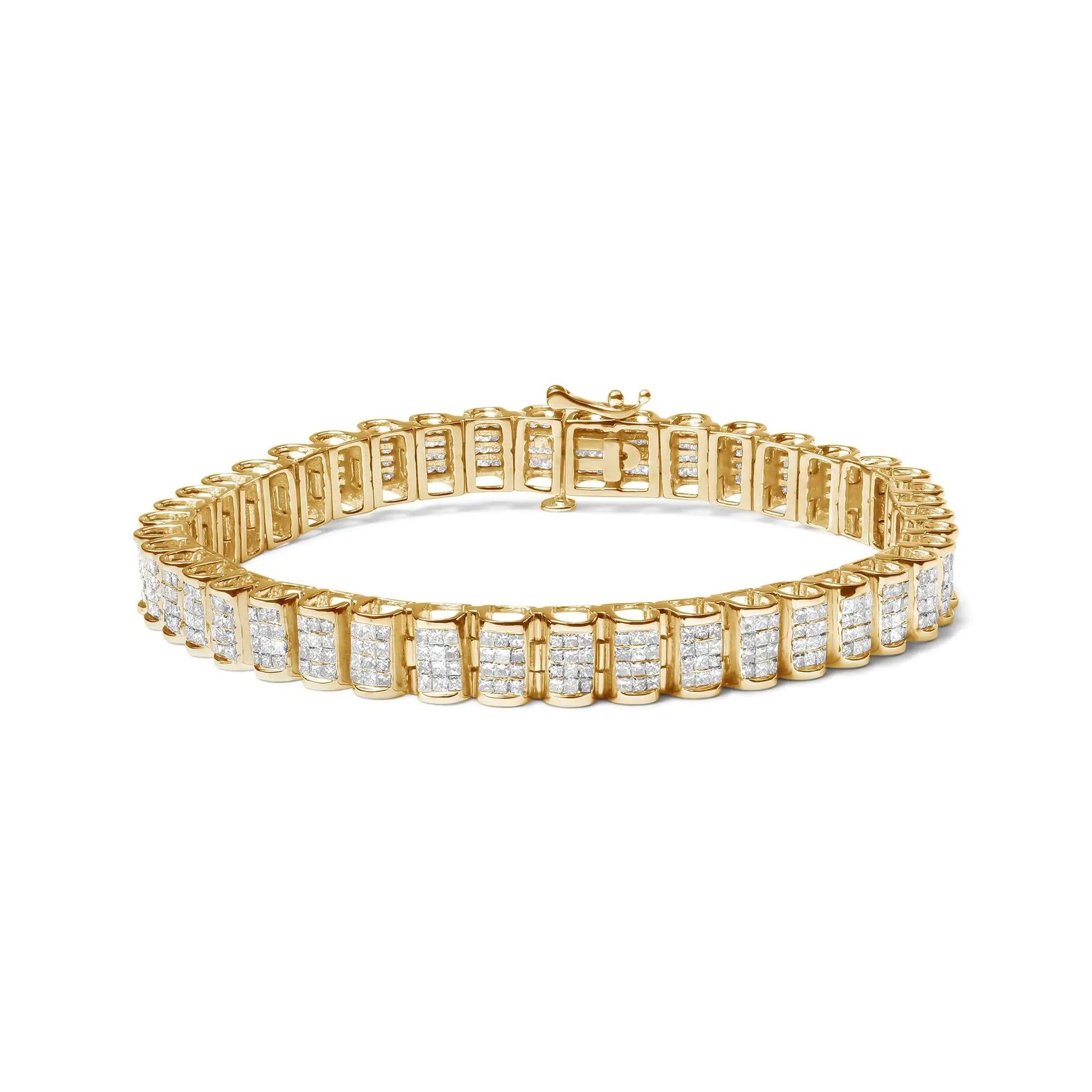 14K Gold 5.00 Cttw Square Princess Cut White Diamond Rectangular Invisible Set Link Tennis Bracelet (H-I Color, SI2-I1 Clarity) - 7.25” Inches - Anti Spier 