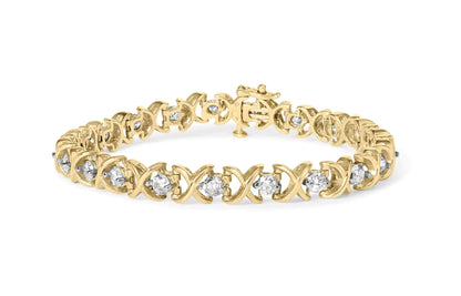 14K Yellow Gold 5.00 Cttw Round-Cut Diamond X-Link 7.5" Bracelet (J-K Color, I1-I2 Clarity) - Anti Spier 