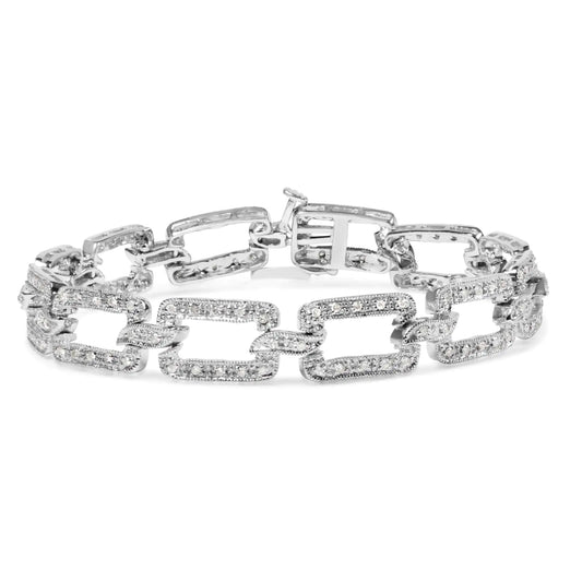 14K White Gold 3/4 Cttw Diamond Open Paperclip Link 7" Tennis Bracelet (H-I Color, I2-I3 Clarity) - Anti Spier 