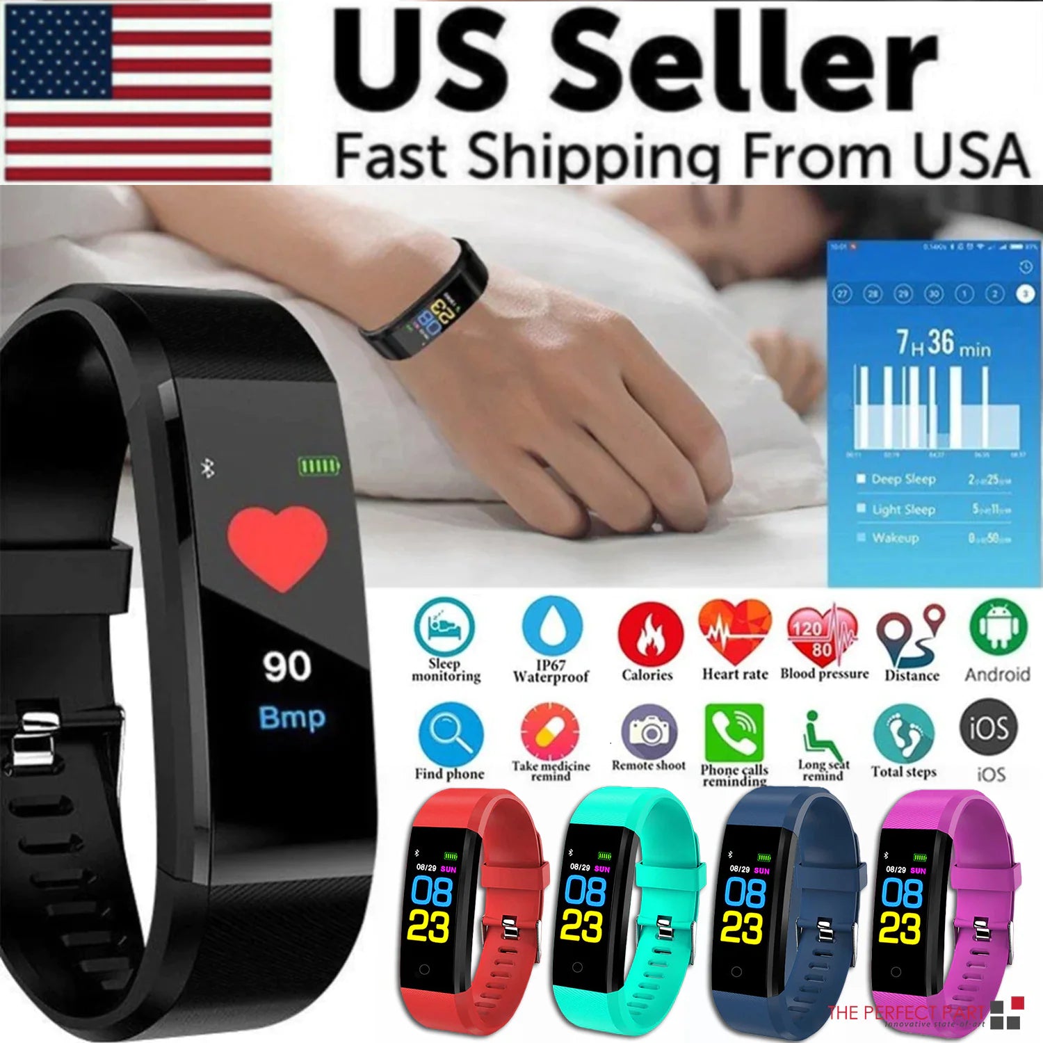 Fitness Smart Watch Activity Tracker Heart Rate For Women Men Oxygen BP Monitor - Anti Spier 