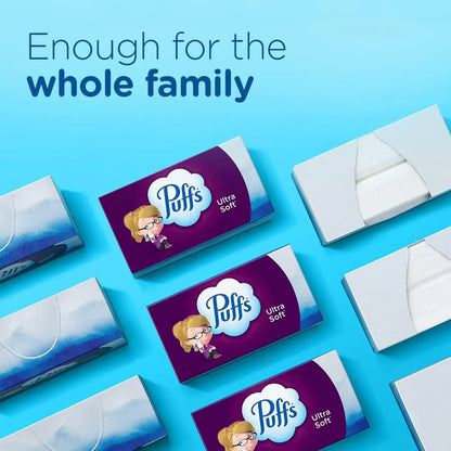 Puffs Ultra Soft Non-Lotion Facial Tissue, 8 Family Boxes, 124 Facial Tissues per Box 124 Count (Pack of 8)