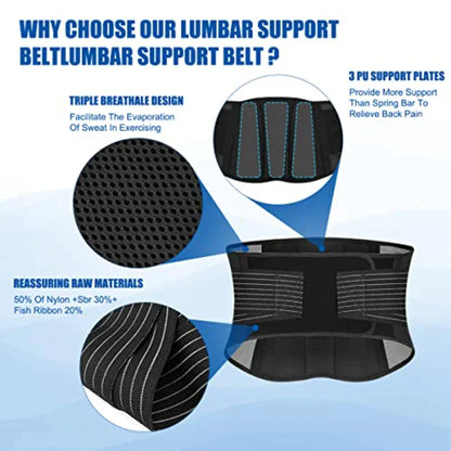 Lower Back Support Brace Lumbar Waist Belt Double Pull Breathable Belt Men Women - Anti Spier 