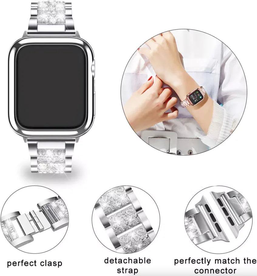 Crystal Bling Band Case iWatch Strap For Apple Watch Ultra Series 8 7 SE 6 5 4 3