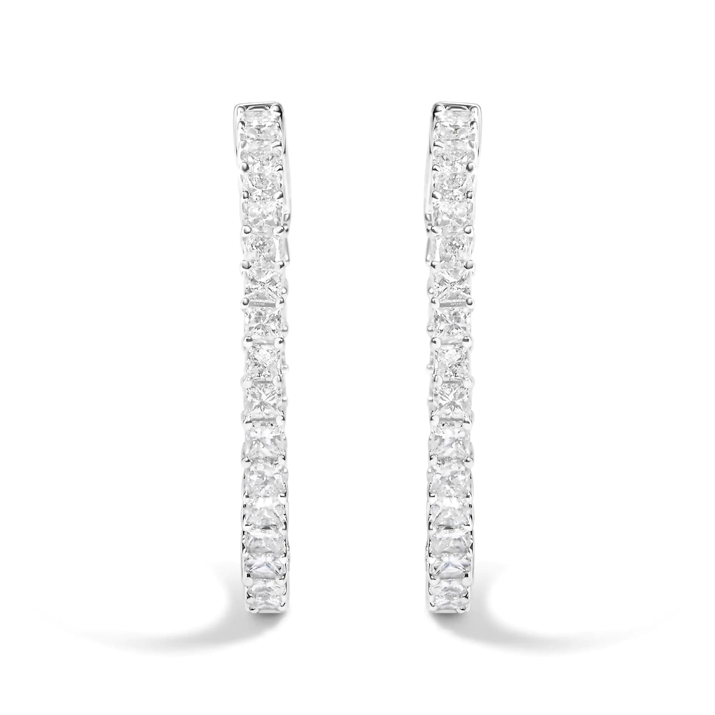 14K White Gold Natural Princess Cut Diamond Inside Out Hoop Earrings (G-H Color, SI2-I1 Clarity) - Anti Spier 