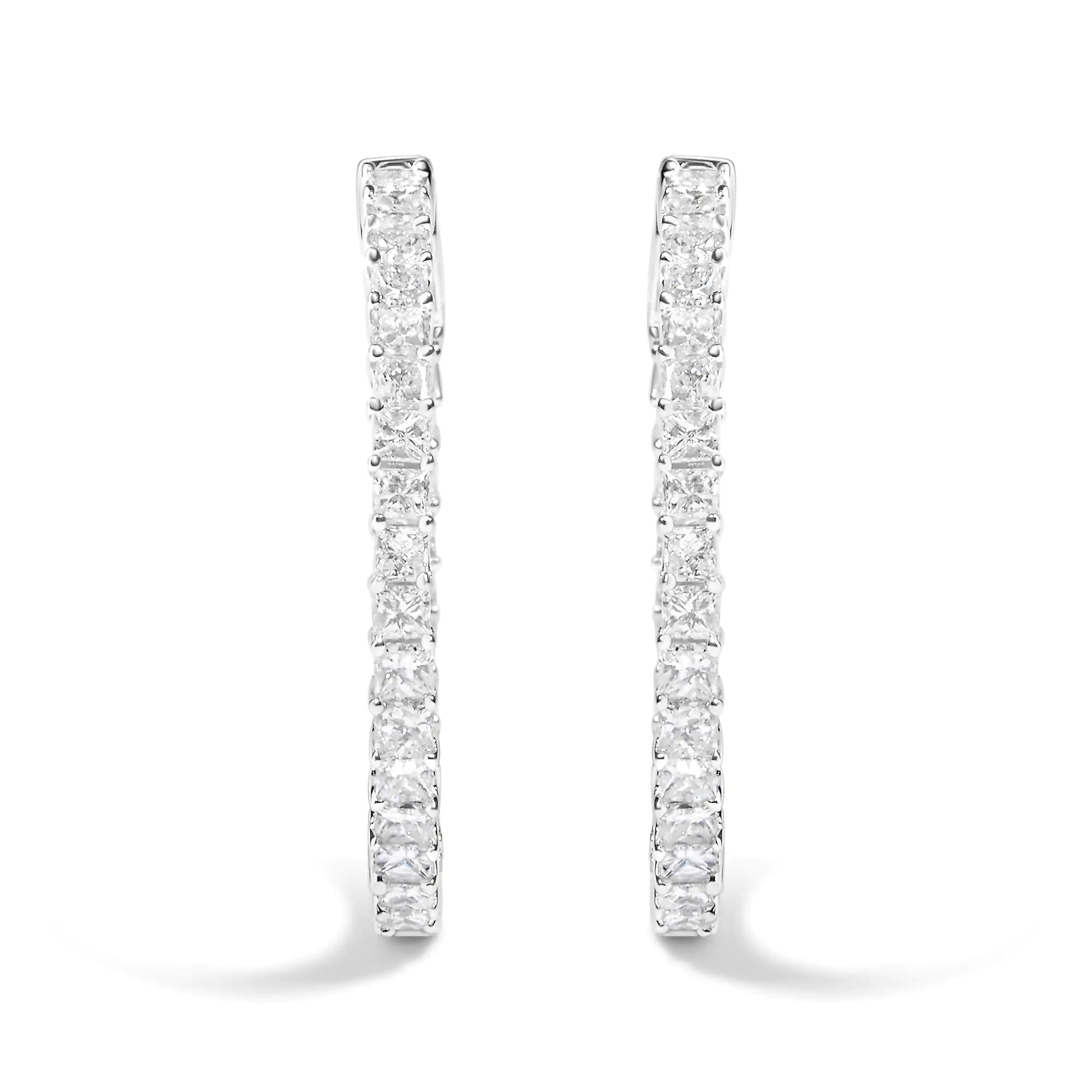 14K White Gold Natural Princess Cut Diamond Inside Out Hoop Earrings (G-H Color, SI2-I1 Clarity) - Anti Spier 