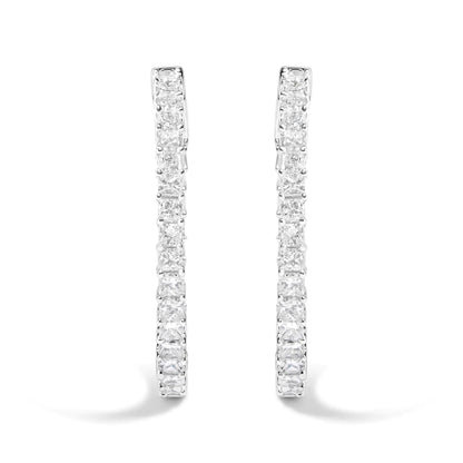 14K White Gold Natural Princess Cut Diamond Inside Out Hoop Earrings (G-H Color, SI2-I1 Clarity) - Anti Spier 