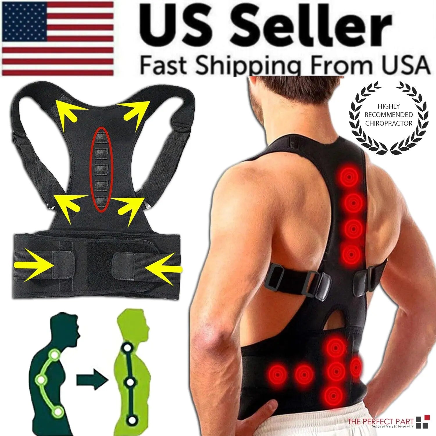 Posture Corrector Support Magnetic Back Shoulder Brace Belt Band For Men Women - Anti Spier 