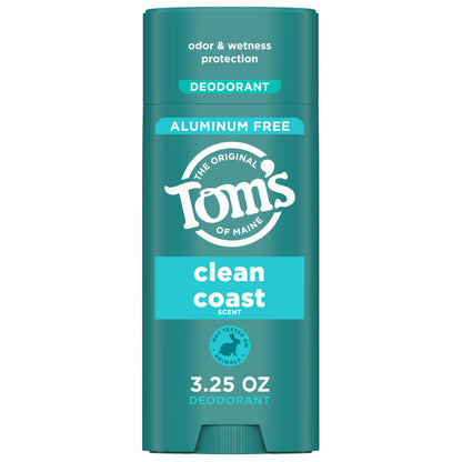 Tom’s of Maine Clean Coast Aluminum Free Natural Deodorant For Women & Men | Goes on Clear | Odor & Wetness Protection | Naturally Derived and Moisture-Locking Ingredients | 3.25 oz 3.25 Ounce (Pack of 1)