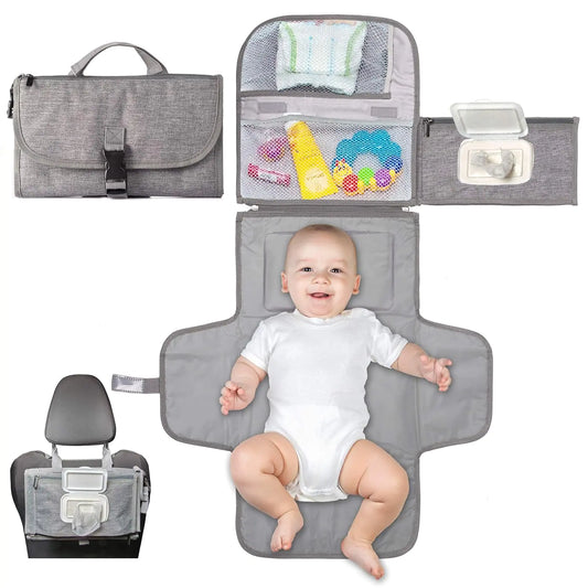 Portable Changing Pad Diaper Pad for Newborn Girl & Boy - Waterproof Foldable Changing Pad - Baby Changing Pad with Smart Wipes Pocket Baby Gift by Professor Frog (Grey)