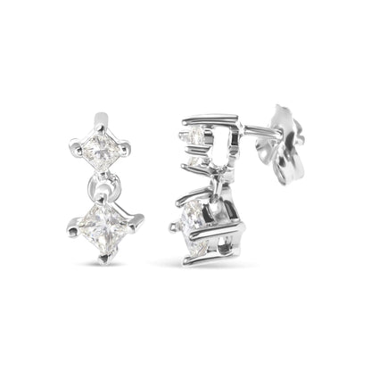 14K White Gold 1/2 cttw Princess Cut Diamond Earrings (H-I Color, SI1-SI2 Clarity) - Anti Spier 