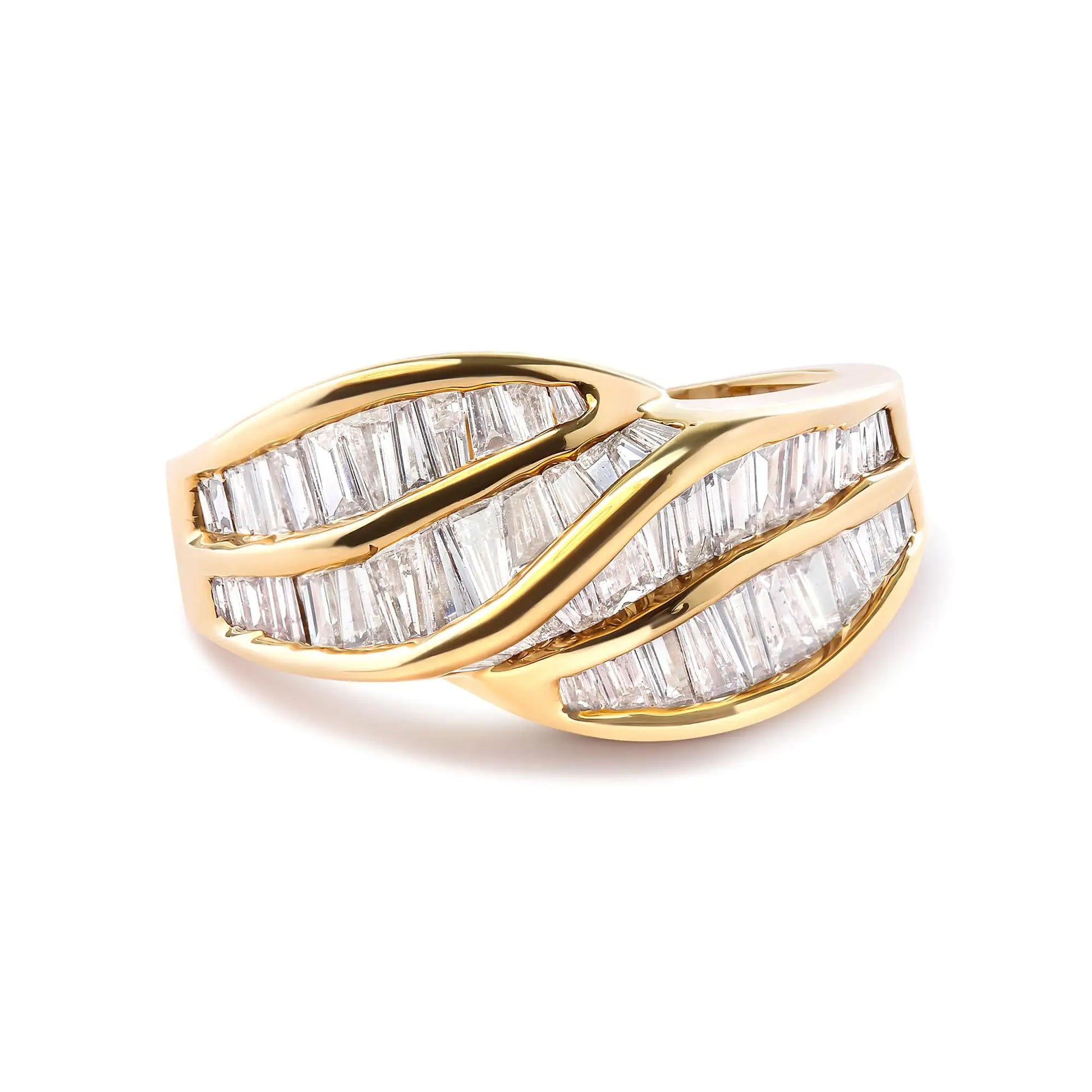 14K Yellow Gold Channel Set 1 1/3 Cttw Diamond Swirl and Weave Ring Band (H-I Color, SI1-SI2 Clarity) - Anti Spier 