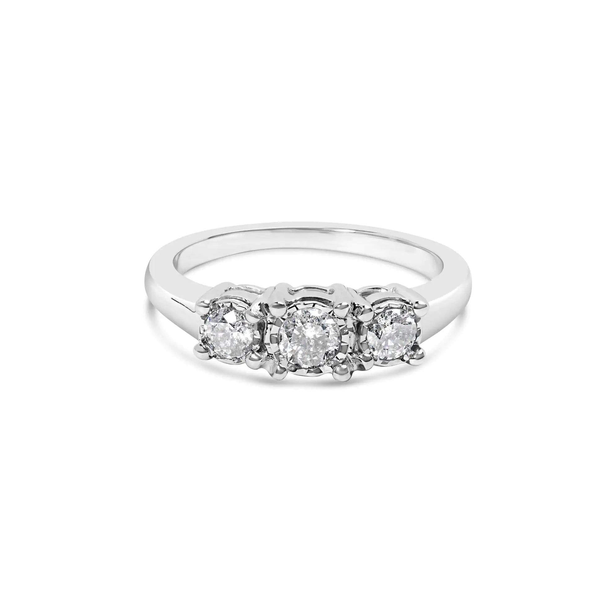 14K White Gold 1/2 Cttw Miracle Set Round Lab Grown Diamond Three Stone Illusion Plate Ring (F-G Color, VS1-VS2 Clarity) - Anti Spier 