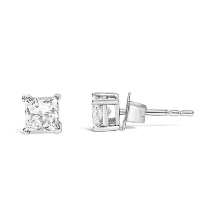 14K White Gold Princess Cut Lab-Grown Diamond Solitaire Stud Earrings (F-G Color, VS2-SI1 Clarity) - Anti Spier 