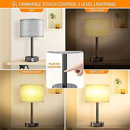 Bedside Table Lamp Alarm Clock Charging - 3 Brightness Level