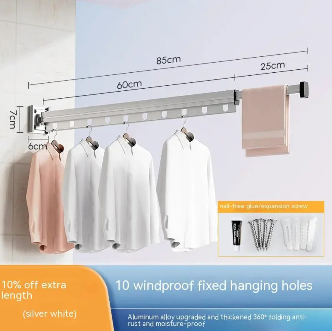 Retractable Aluminum Suction Cup Clothes Hanger