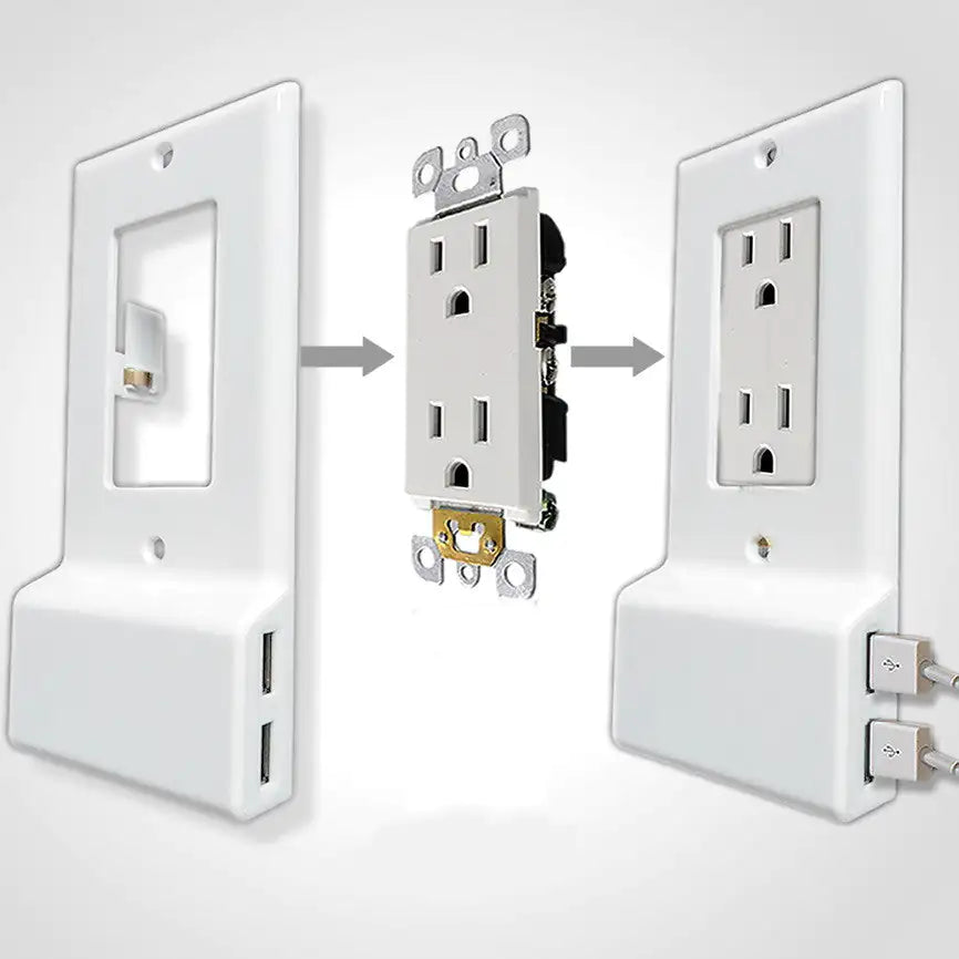 Invisible Dual USB Wall Charger Plate With Surge Protection