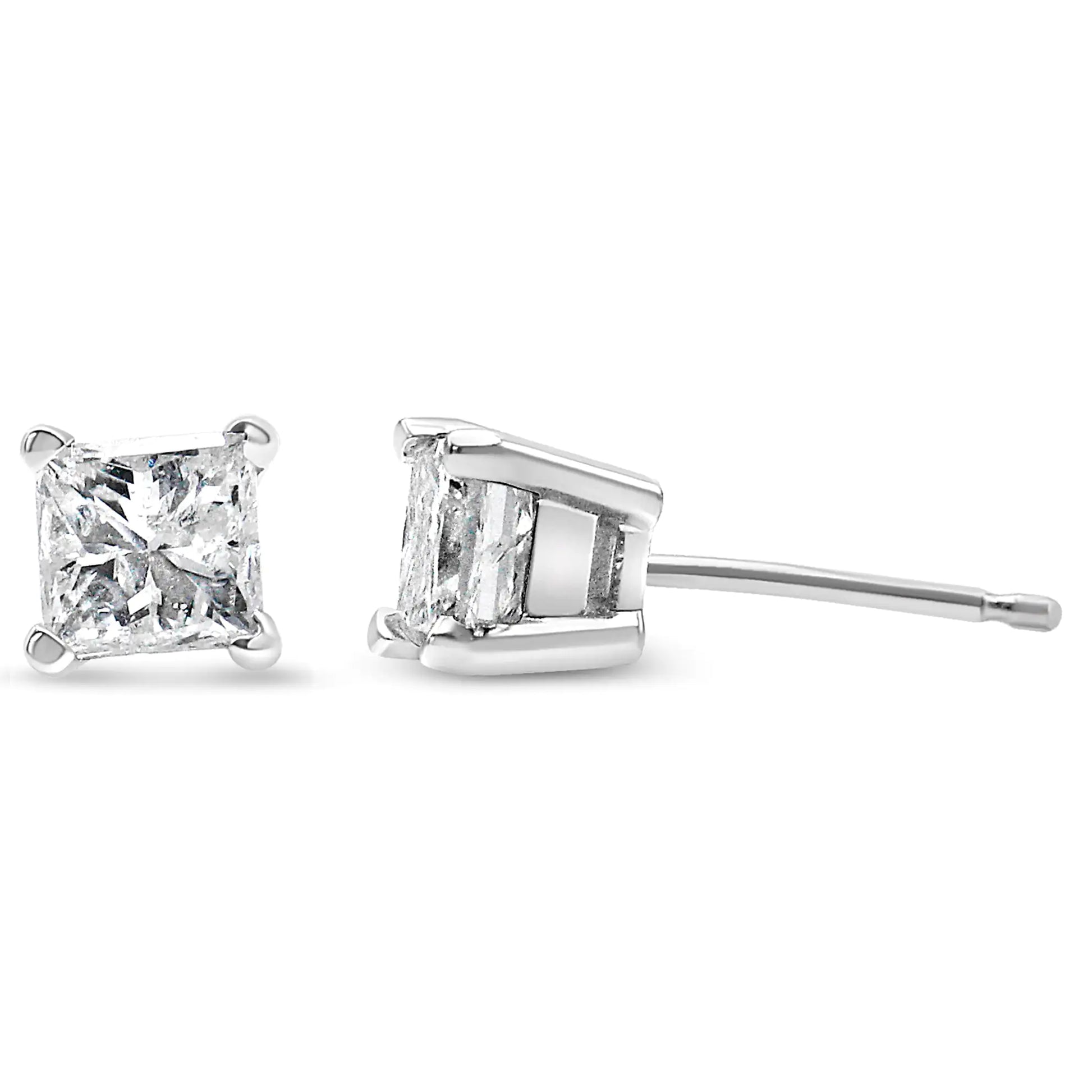 14k White Gold 1/5 Cttw Princess-cut Diamond Petite Stud Earrings (I-J, I2-I3) - Anti Spier 