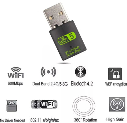 USB AC600m 2.4G+ 5G WIFI RECEIVER