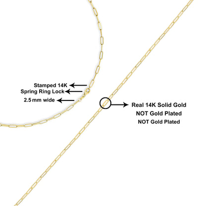 Unisex Solid 14K Gold 2.5mm Paperclip Chain Necklace - Anti Spier 