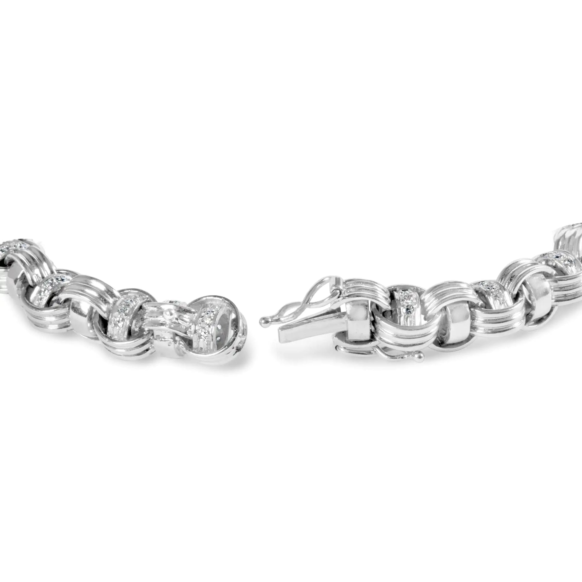 14K White Gold 1/2 Cttw Diamond Knotted Byzantine Link Bracelet (H-I Color, I2-I3 Clarity) - 7" Inches - Anti Spier 