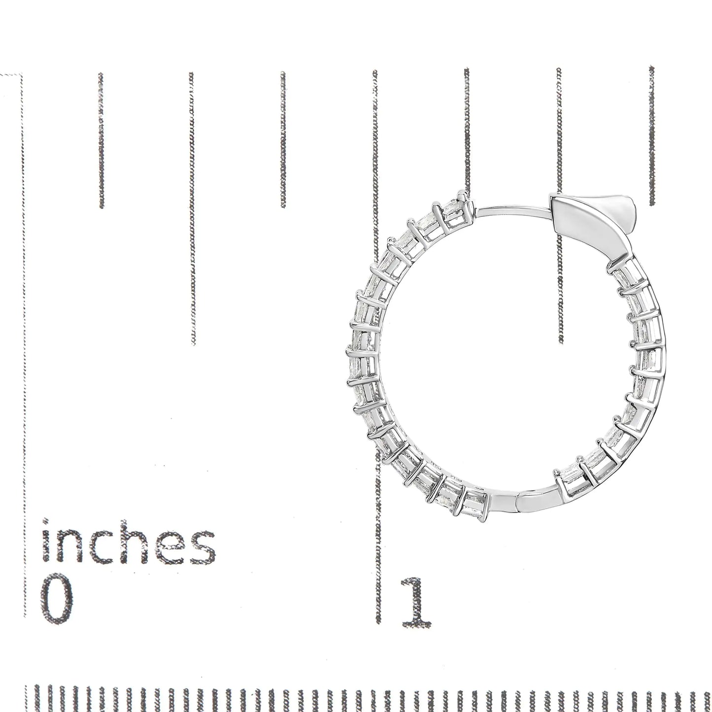 14K White Gold Natural Princess Cut Diamond Inside Out Hoop Earrings (G-H Color, SI2-I1 Clarity) - Anti Spier 