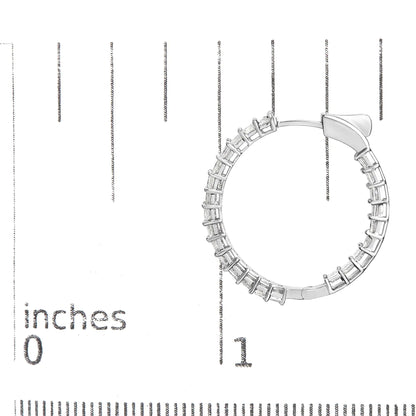 14K White Gold Natural Princess Cut Diamond Inside Out Hoop Earrings (G-H Color, SI2-I1 Clarity) - Anti Spier 