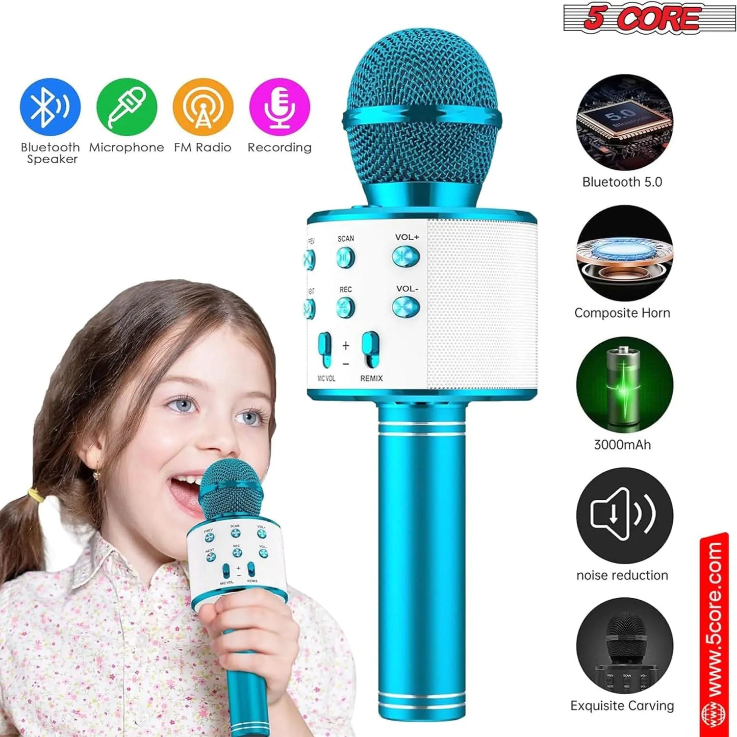 5Core Wireless Karaoke Microphone Bluetooth Mic Portable Handheld Microfonos Inalambricos