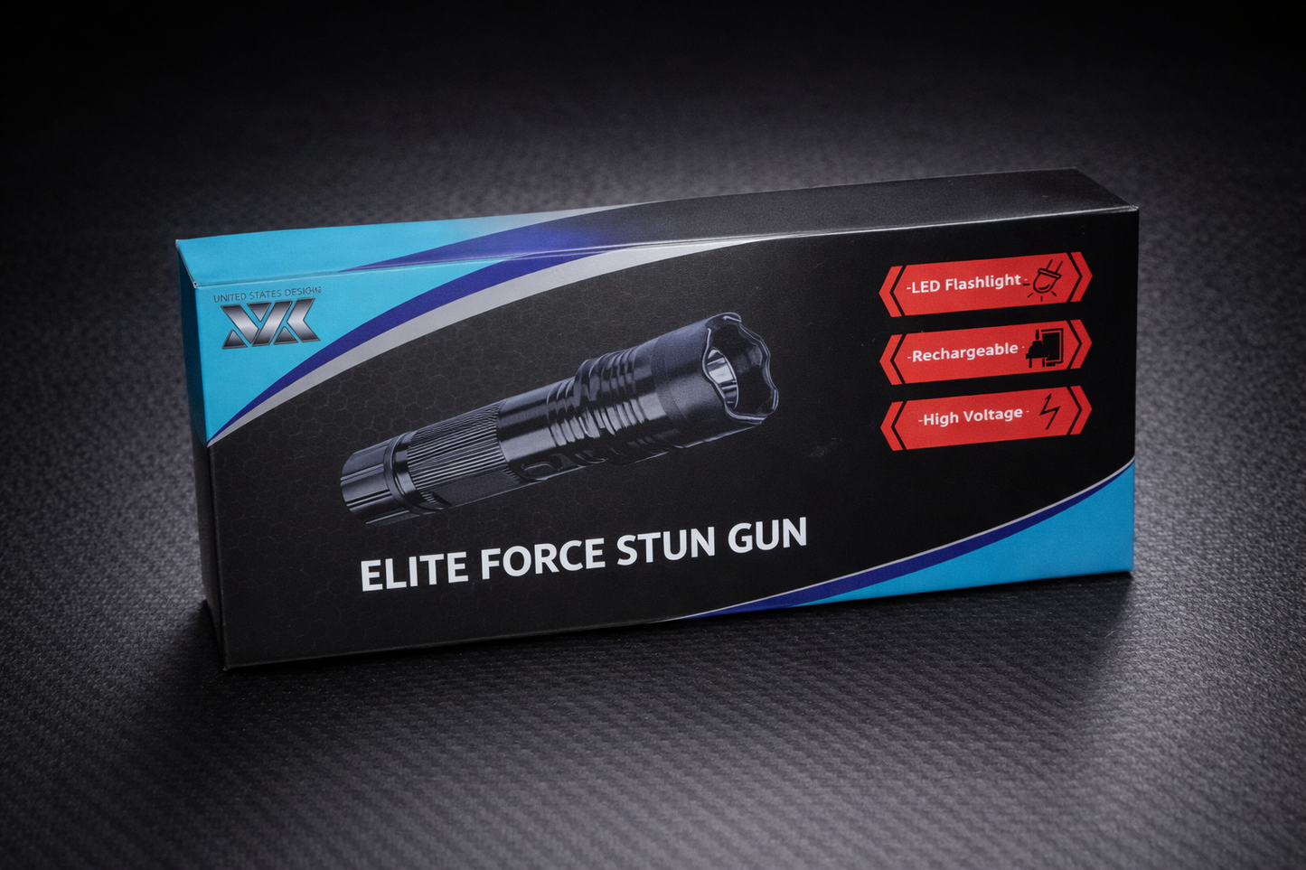 Black Flashlight Stun Shock Rechargeable Super Bright LED with Holster