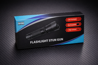 Silver Safety Flashlight Stun Shock Rechargeable Super Bright LED with Holster