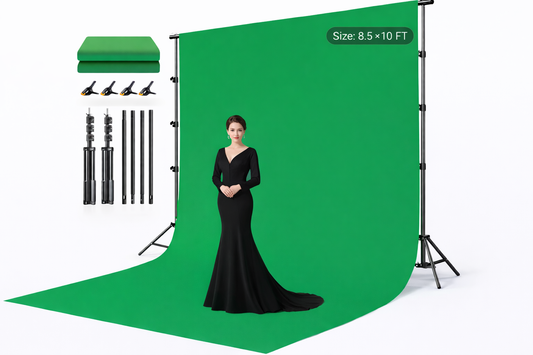 10x10ft Backdrop Green Screen with Stand Kit, 7.5 X 10ft with Carrying Bag And 4 Clamps for Photoshoot Portraits Party Video Recording