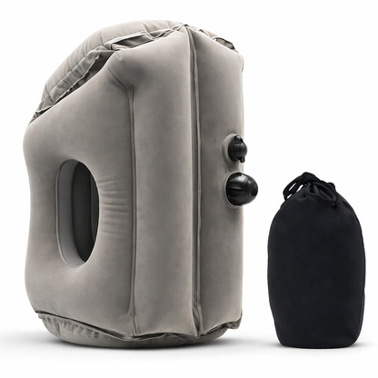 Nap Pillow - Comfortable Neck Support For Aviation, Train, Car And Office Use, Portable and Inflatable, Easy Nap Air Cushion, Soft Microfiber Cover, Gray